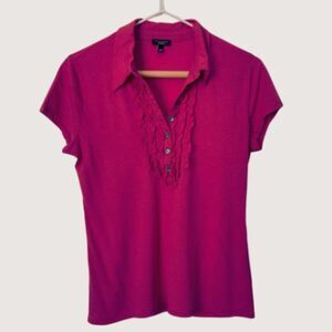 Talbots Ruffle Polo Shirt Hot Pink Size 6 Y2K